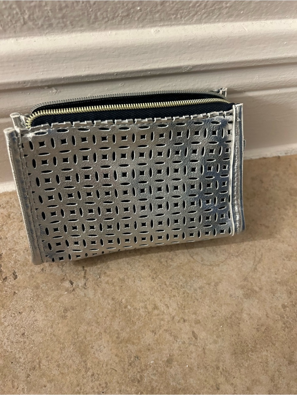 Silver Laser-Cut Compact Wallet - Women's Bag